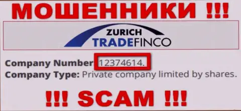 12374614 - это рег. номер ZurichTradeFinco Com, который размещен на сайте компании