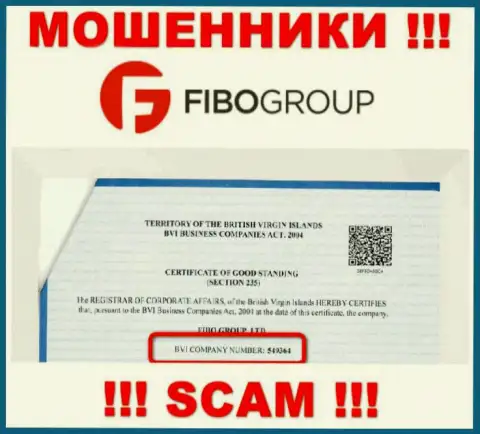Номер регистрации противозаконно действующей организации Fibo Forex - 549364
