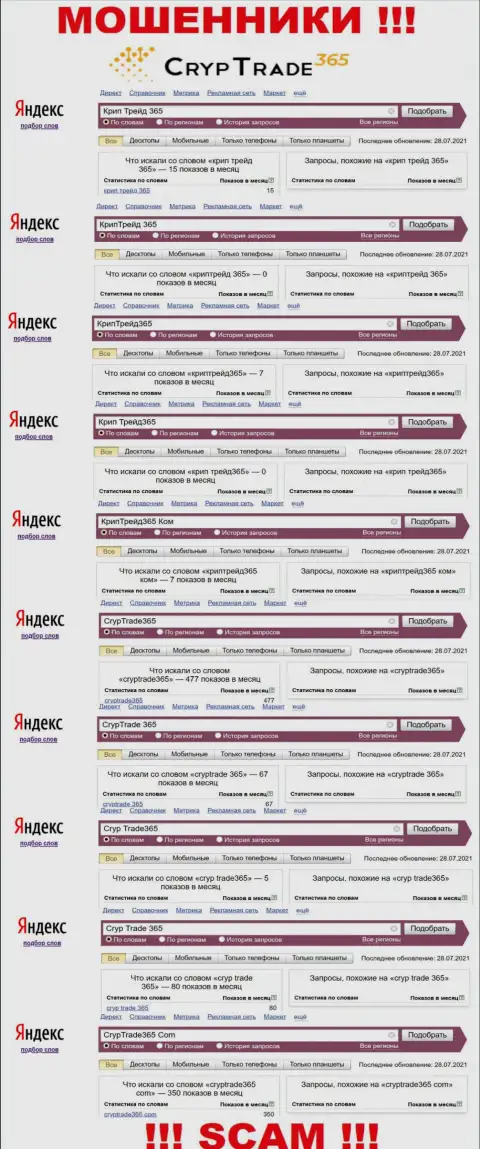 Статистика поисков материала о ушлых интернет-мошенниках Cryp Trade 365