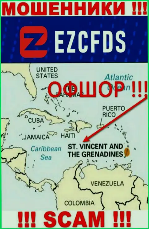 St. Vincent and the Grenadines - офшорное место регистрации мошенников EZCFDS, приведенное на их сайте