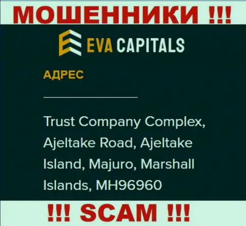 На интернет-сервисе EvaCapitals Com приведен офшорный официальный адрес организации - Trust Company Complex, Ajeltake Road, Ajeltake Island, Majuro, Marshall Islands, MH96960, будьте осторожны - это разводилы
