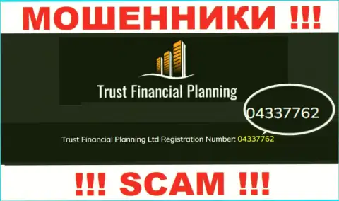 Регистрационный номер неправомерно действующей организации Trust Financial Planning: 04337762