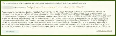 Автор отзыва утверждает, что BudgetInvest - это МОШЕННИКИ !!! Работать с которыми рискованно