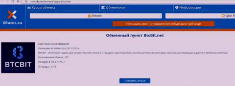 Информационная публикация о online обменнике BTCBit Net на сайте xrates ru