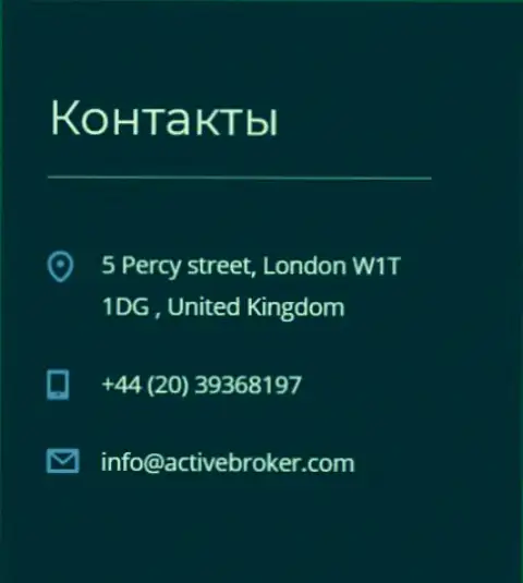 Адрес главного офиса forex конторы Актив Брокер, предоставленный на официальном интернет-портале указанного forex брокера