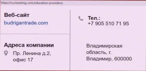 Адрес и номер телефона Форекс мошенников Budrigan Ltd на территории Российской Федерации
